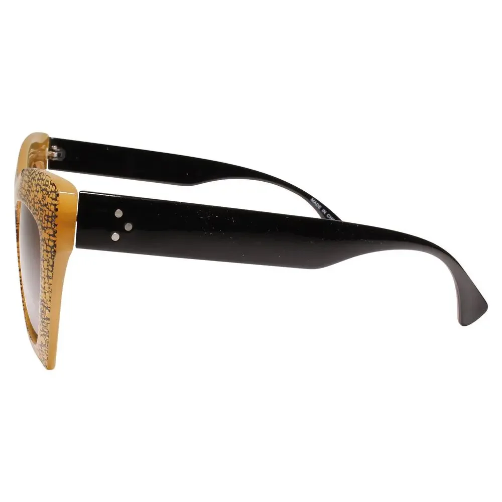 Womens Gold Glitter Cat Eye Sunglasses Oversized Brown Gradient Lens